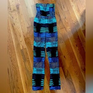 Mara Hoffman strapless blue print pant jumpsuit romper with pockets ✨